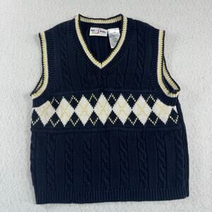 B.T. Kids Knitted Sweater Vest 3T Navy Blue and Yellow Argyle Pattern
